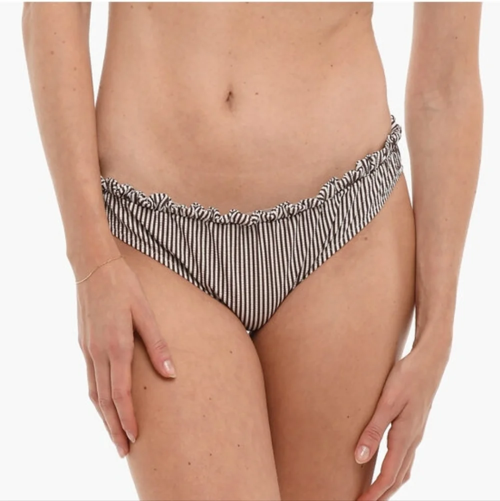 GANNI Striped Bikini Bottom Ruffle Top NWT Medium